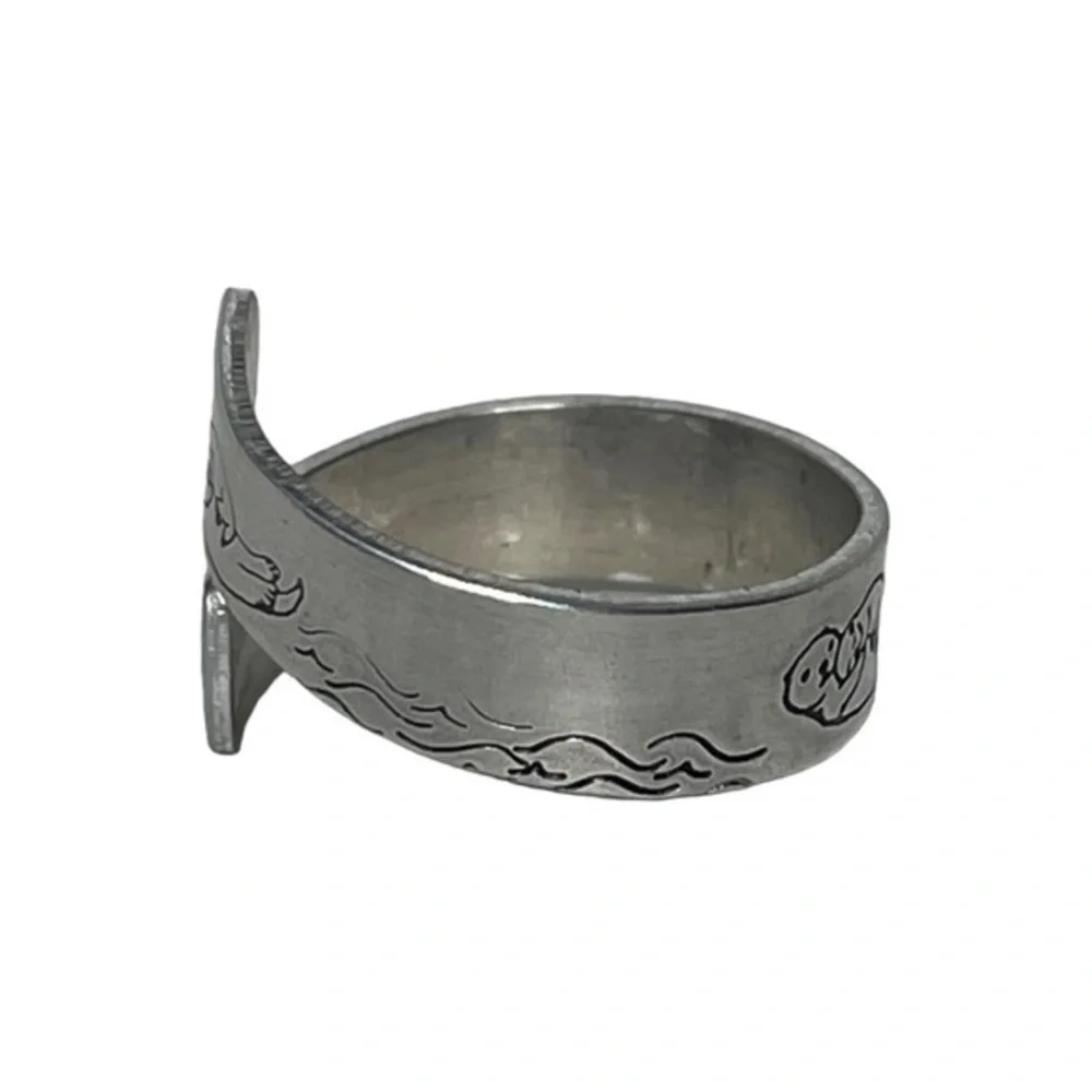 Handmade 8 stamped sea otter silver hypoallergenic aluminum adjustable wrap ring